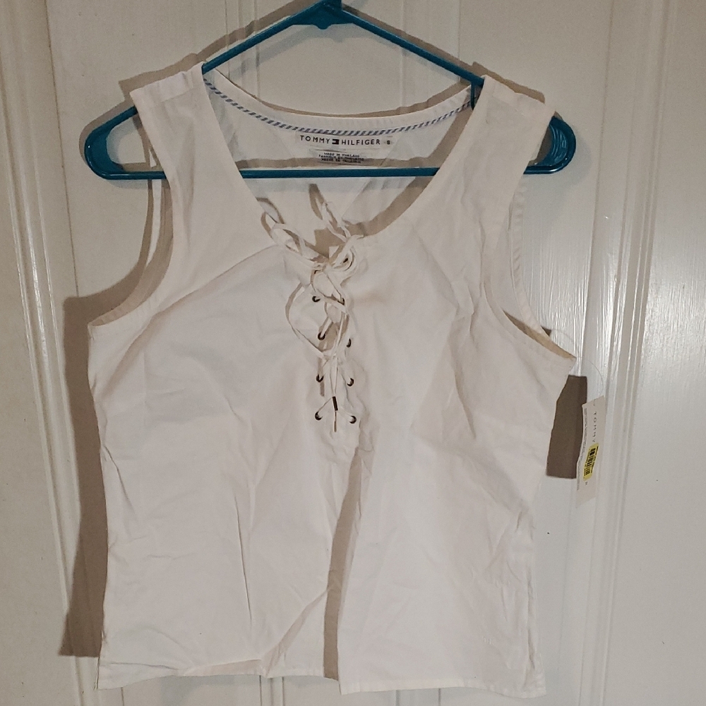 Tommy Hilfiger White Lace-Up Women's Top